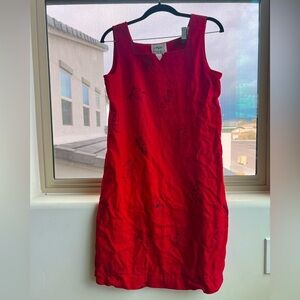 Casual Wear Casuals Stick Figure Red Sleeveless Linen Blend Dress In Size Small